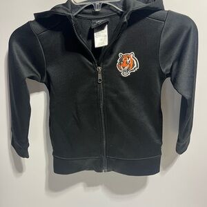🐅 Bengals Full Zip Up Black Hoodie Kids Size 5T-6 Fleece Lined Pockets